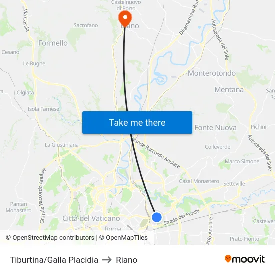 Tiburtina/Galla Placidia to Riano map