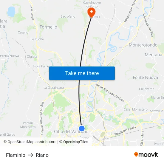 Flaminio to Riano map