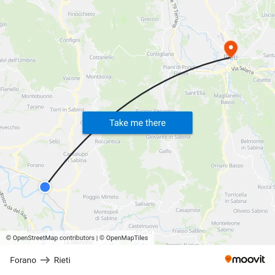 Forano to Rieti map
