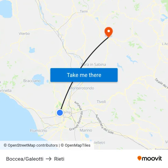 Boccea/Galeotti to Rieti map