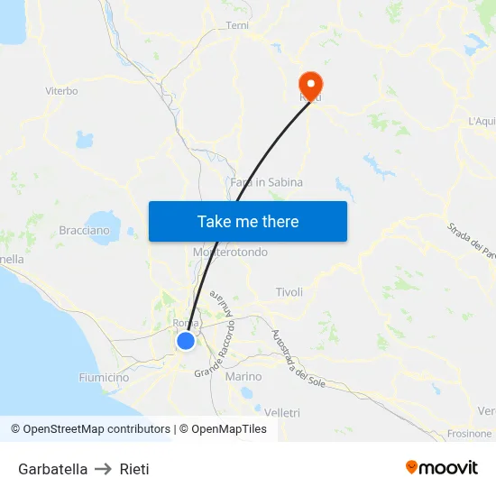 Garbatella to Rieti map