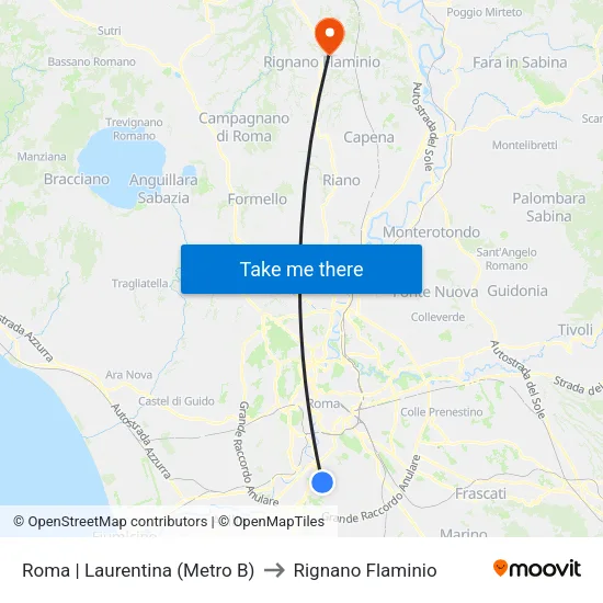 Roma | Laurentina (Metro B) to Rignano Flaminio map