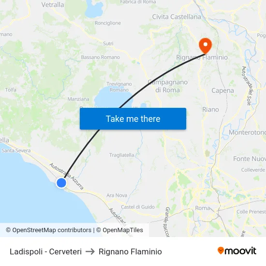 Ladispoli - Cerveteri to Rignano Flaminio map