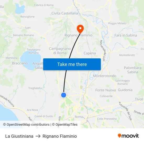 La Giustiniana to Rignano Flaminio map