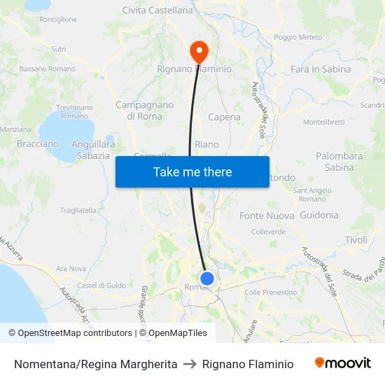 Nomentana/Regina Margherita to Rignano Flaminio map