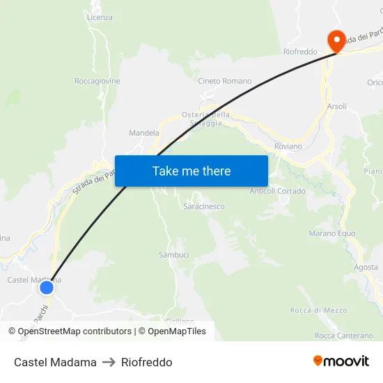 Castel Madama to Riofreddo map