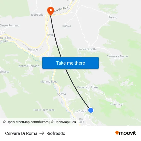 Cervara Di Roma to Riofreddo map