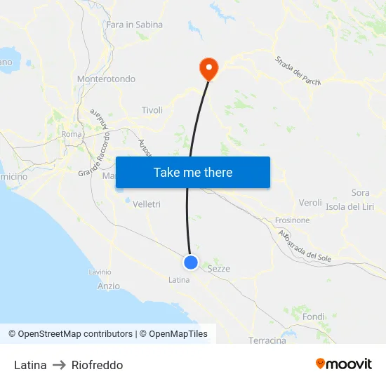 Latina to Riofreddo map