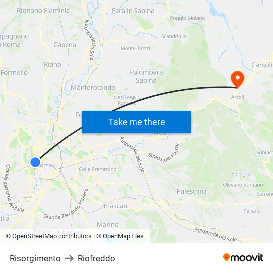 Risorgimento to Riofreddo map
