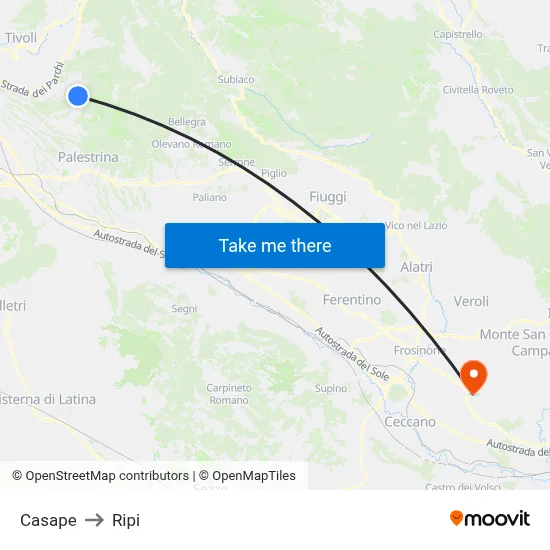 Casape to Ripi map