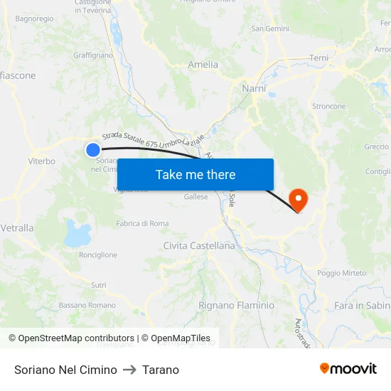 Soriano Nel Cimino to Tarano map