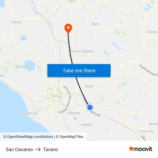 San Cesareo to Tarano map
