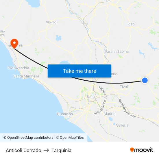 Anticoli Corrado to Tarquinia map