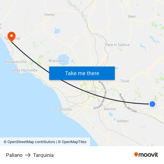 Paliano to Tarquinia map