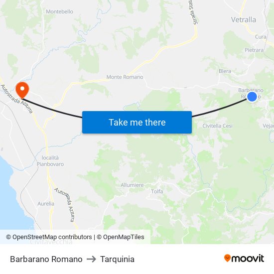 Barbarano Romano to Tarquinia map