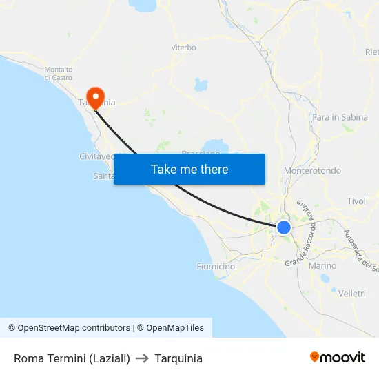 Roma Termini (Laziali) to Tarquinia map