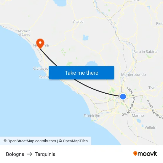 Bologna to Tarquinia map