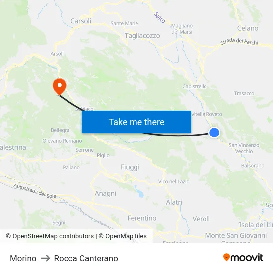 Morino to Rocca Canterano map