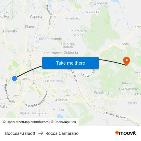 Boccea/Galeotti to Rocca Canterano map