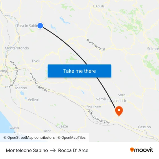 Monteleone Sabino to Rocca D' Arce map