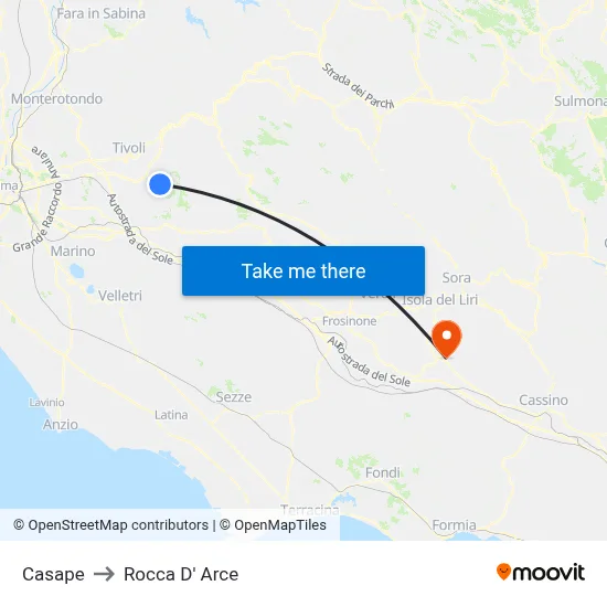 Casape to Rocca D' Arce map