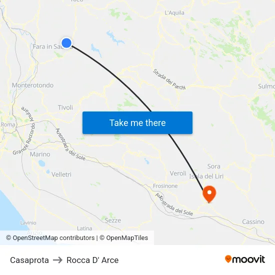 Casaprota to Rocca D' Arce map
