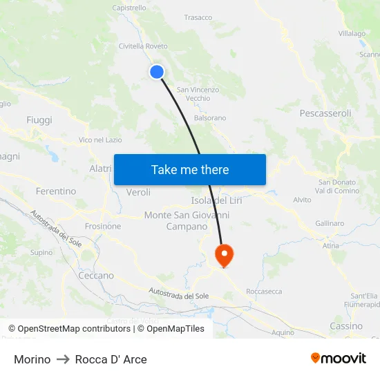 Morino to Rocca D' Arce map