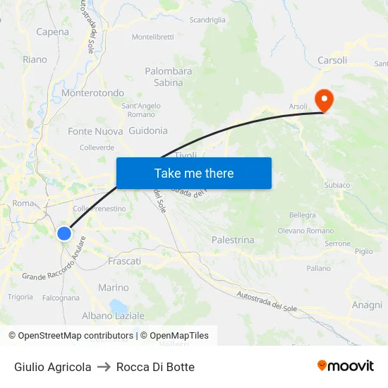Giulio Agricola to Rocca di Botte map