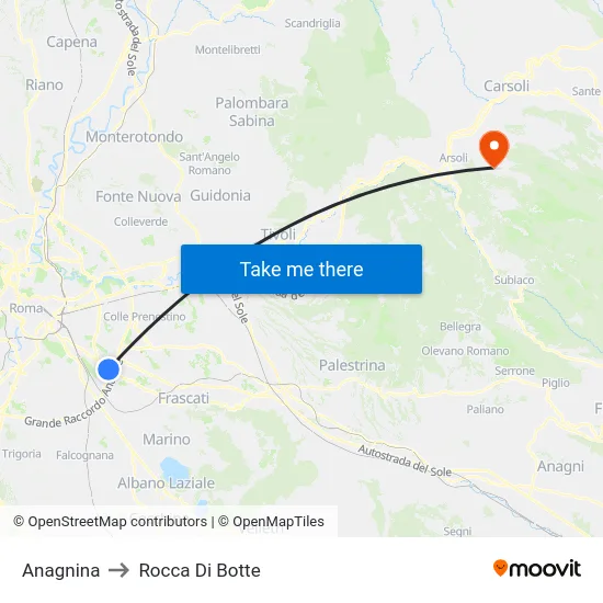 Anagnina to Rocca Di Botte map