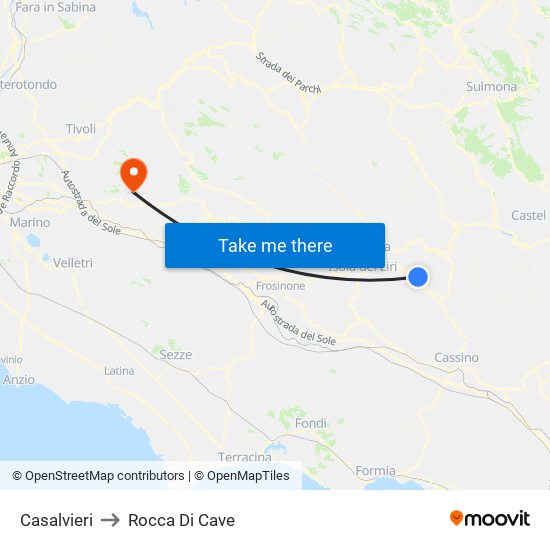 Casalvieri to Rocca Di Cave map