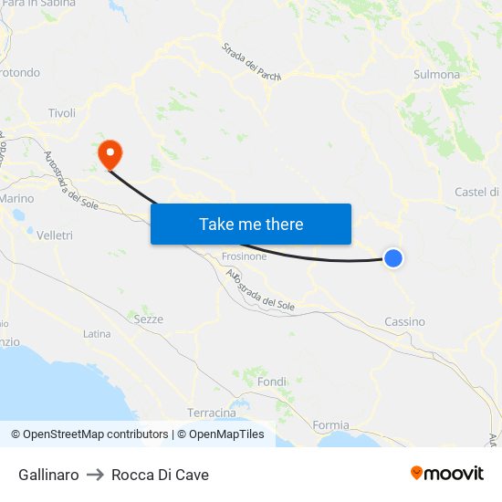 Gallinaro to Rocca Di Cave map