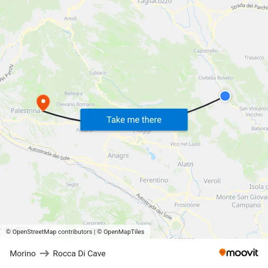 Morino to Rocca Di Cave map