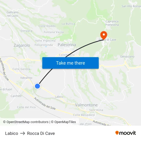 Labico to Rocca Di Cave map