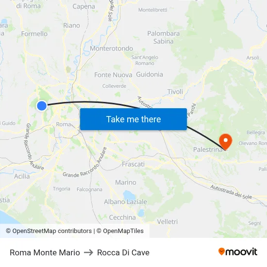 Rome Monte Mario to Rocca Di Cave map