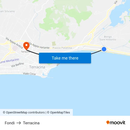 Fondi to Terracina map