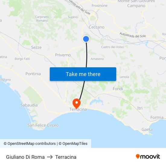 Giuliano Di Roma to Terracina map