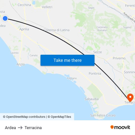 Ardea to Terracina map