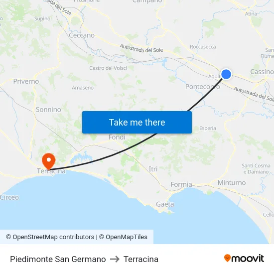 Piedimonte San Germano to Terracina map