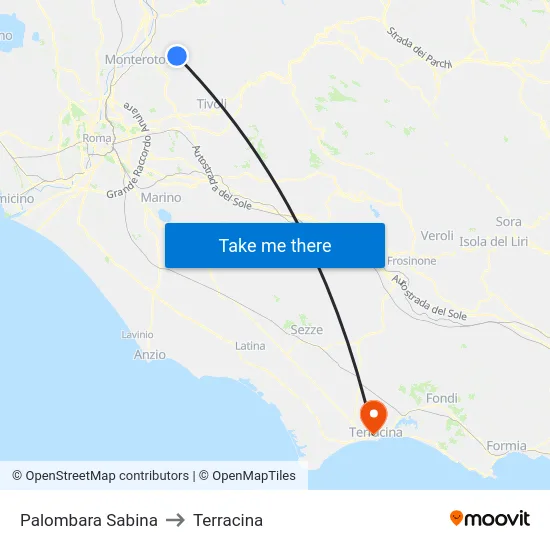 Palombara Sabina to Terracina map