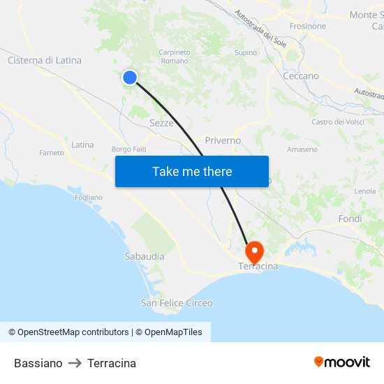 Bassiano to Terracina map