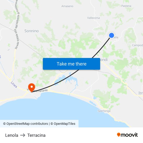 Lenola to Terracina map