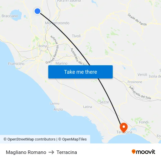 Magliano Romano to Terracina map
