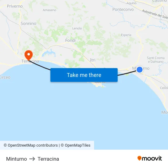 Minturno to Terracina map