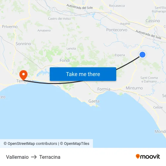 Vallemaio to Terracina map