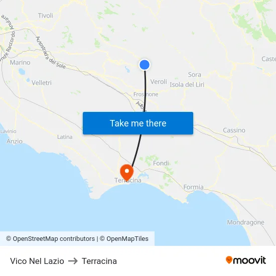 Vico Nel Lazio to Terracina map