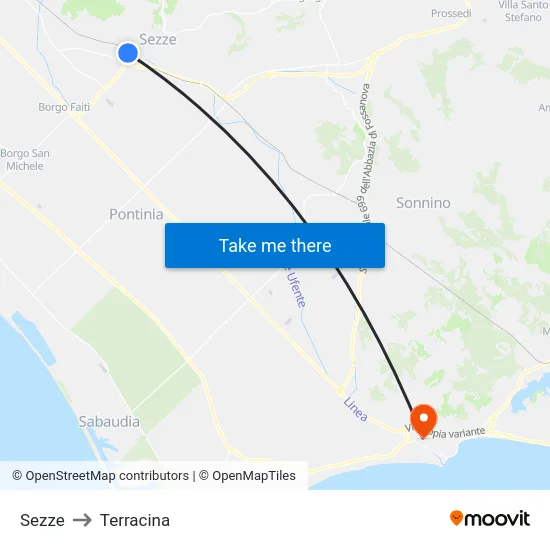 Sezze to Terracina map