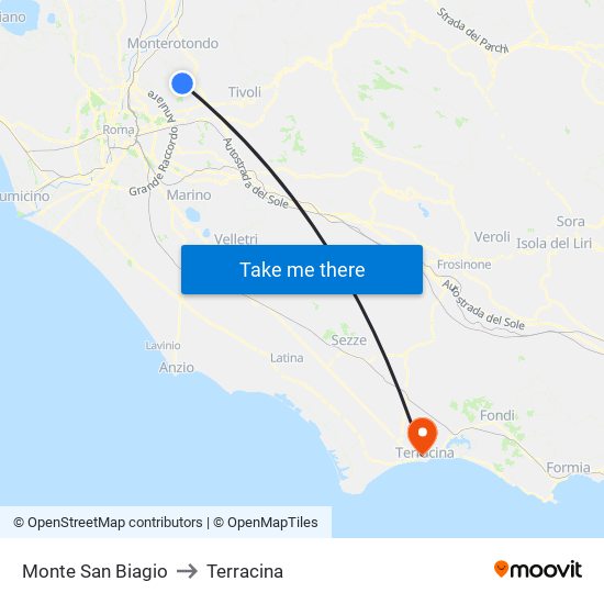 Monte San Biagio to Terracina map