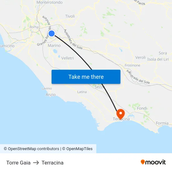 Torre Gaia to Terracina map