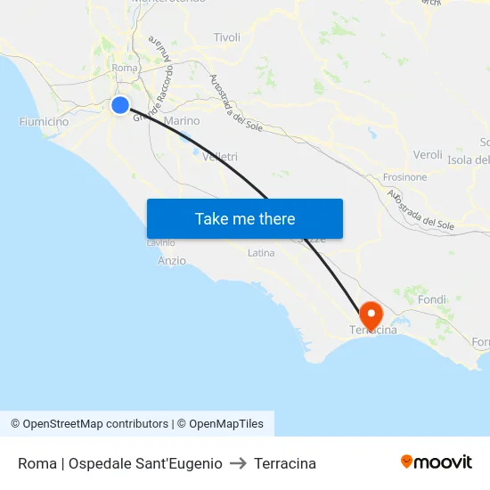 Roma | Ospedale Sant'Eugenio to Terracina map
