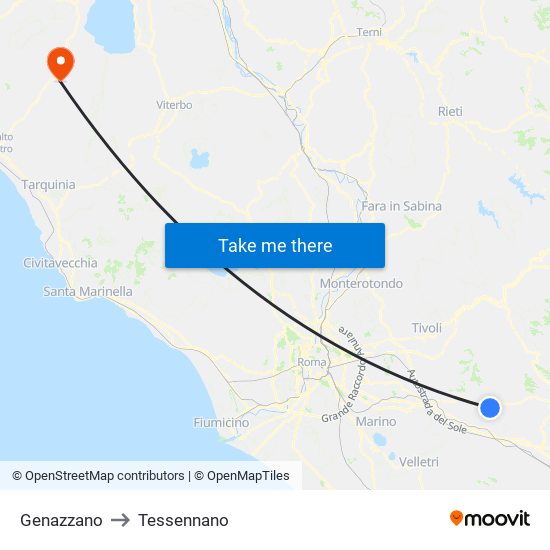 Genazzano to Tessennano map